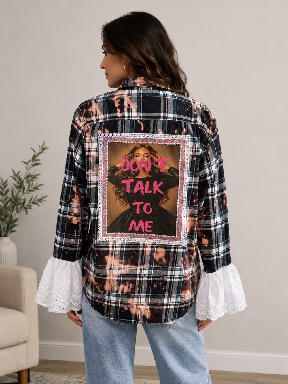 Don’t Talk To Me Upcycled Bleached Flannel New